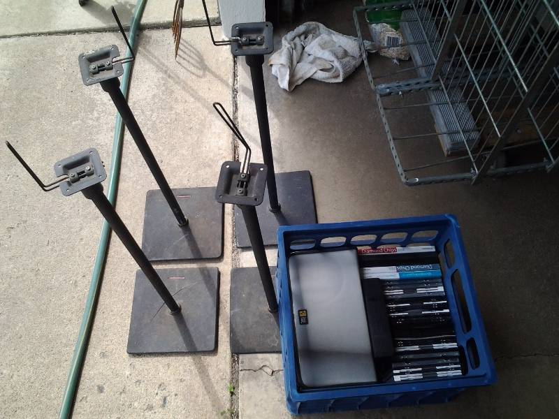 lot 97 image: 4-Atlantic Speaker Stands, Crate Of CDComputer Related