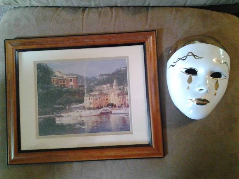 lot 135 image: Ceramic Jester Mask, Framed Art By George Bates 16x13