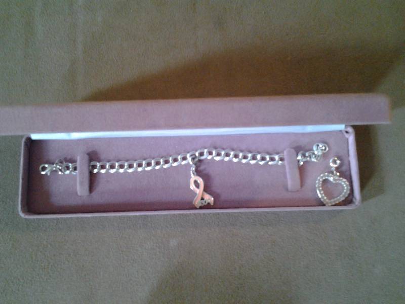lot 136 image: Cancer Awareness Bracelet, Other Pink Stone Charm, Case