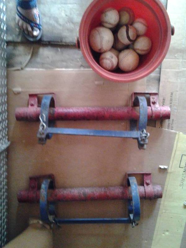lot 144 image: Bucket Of Base Balls & 2 Playground Swing Frames (No Chains)