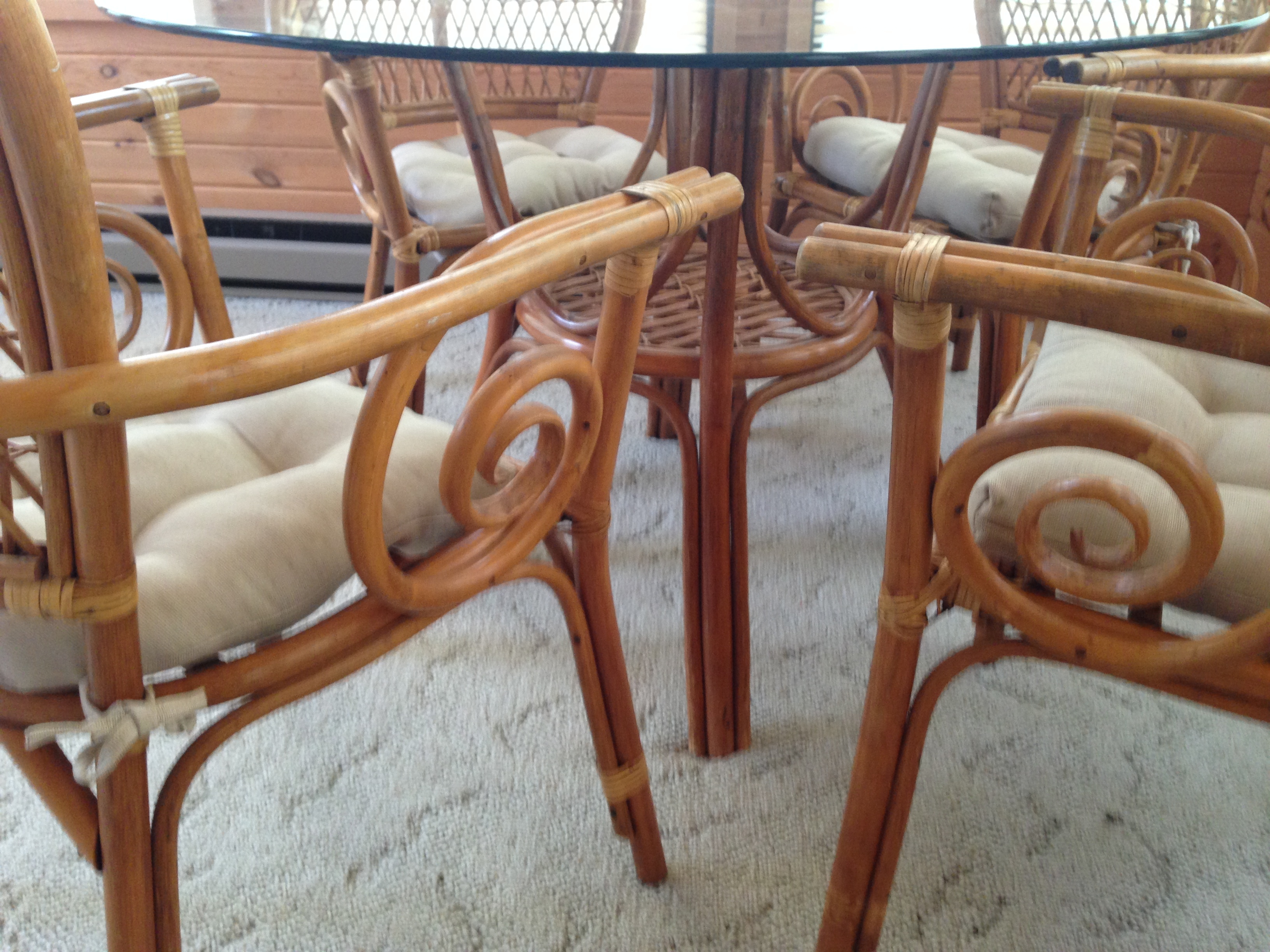 lot 8 image: Wicker Rattan Set -  Glass Top Table & Chairs