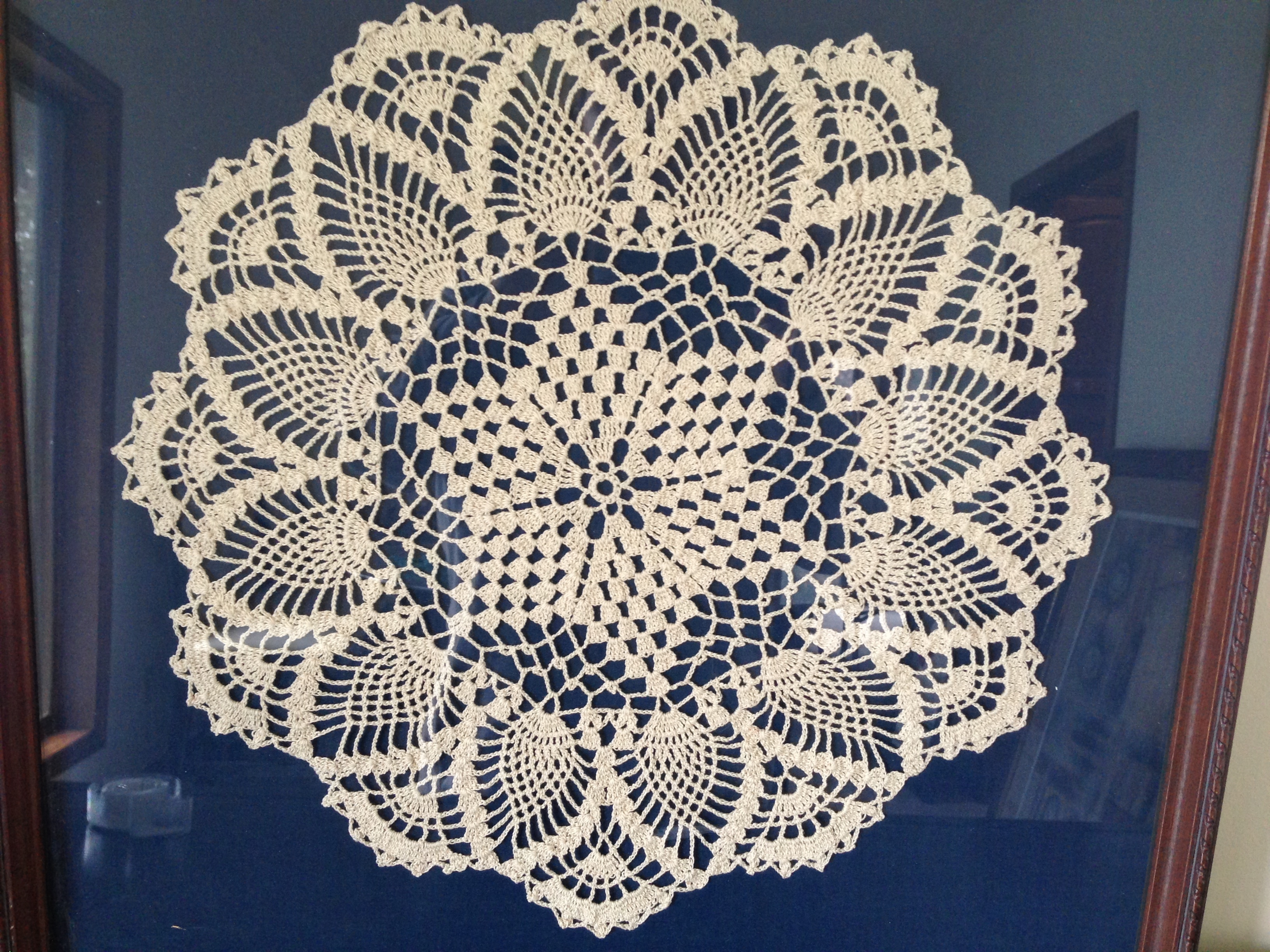 lot 17 image: Professionally Framed Crocheted Doily Picture Artwork