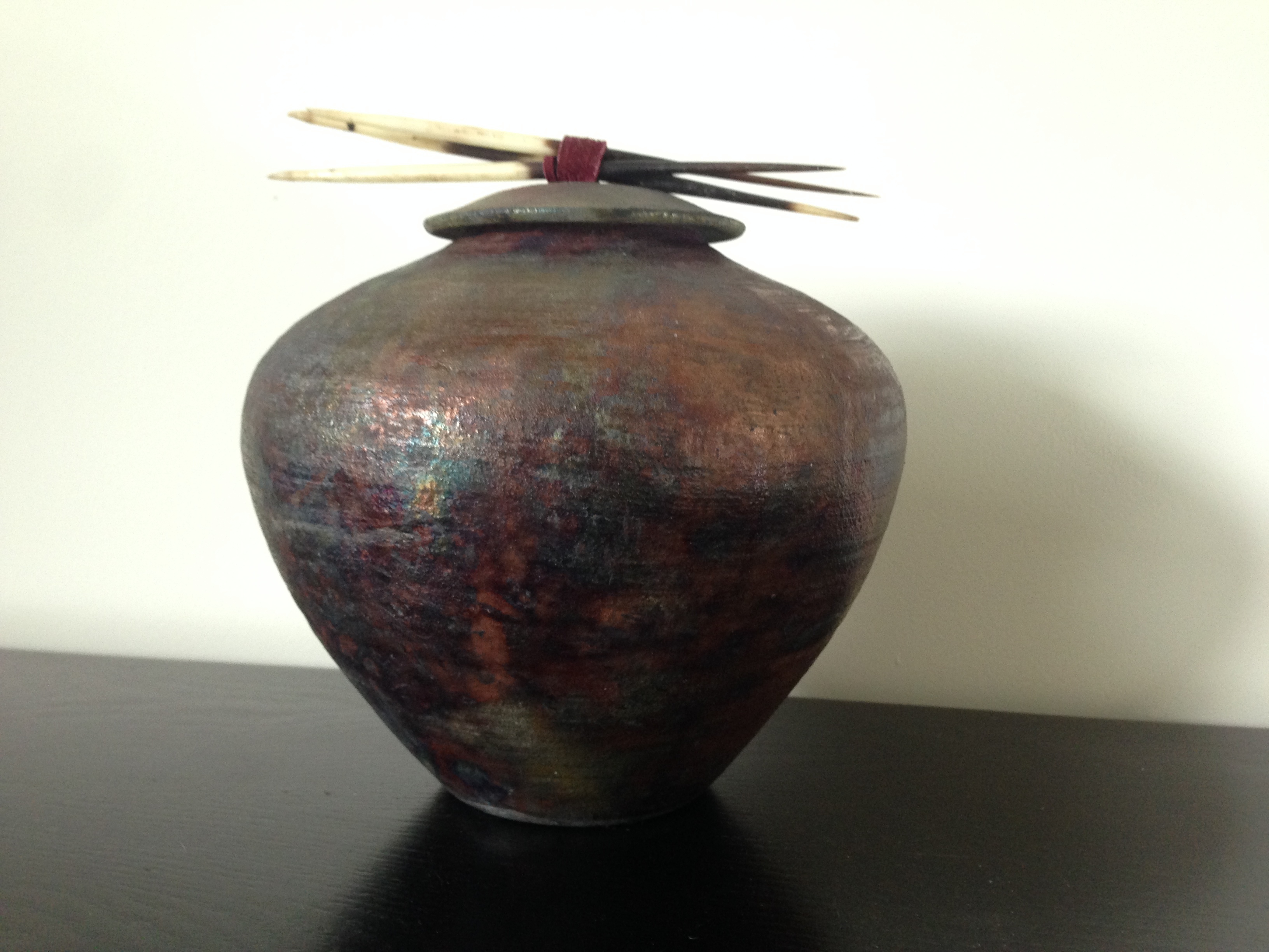 lot 51 image: RAKU Jar with Porcupine Quills