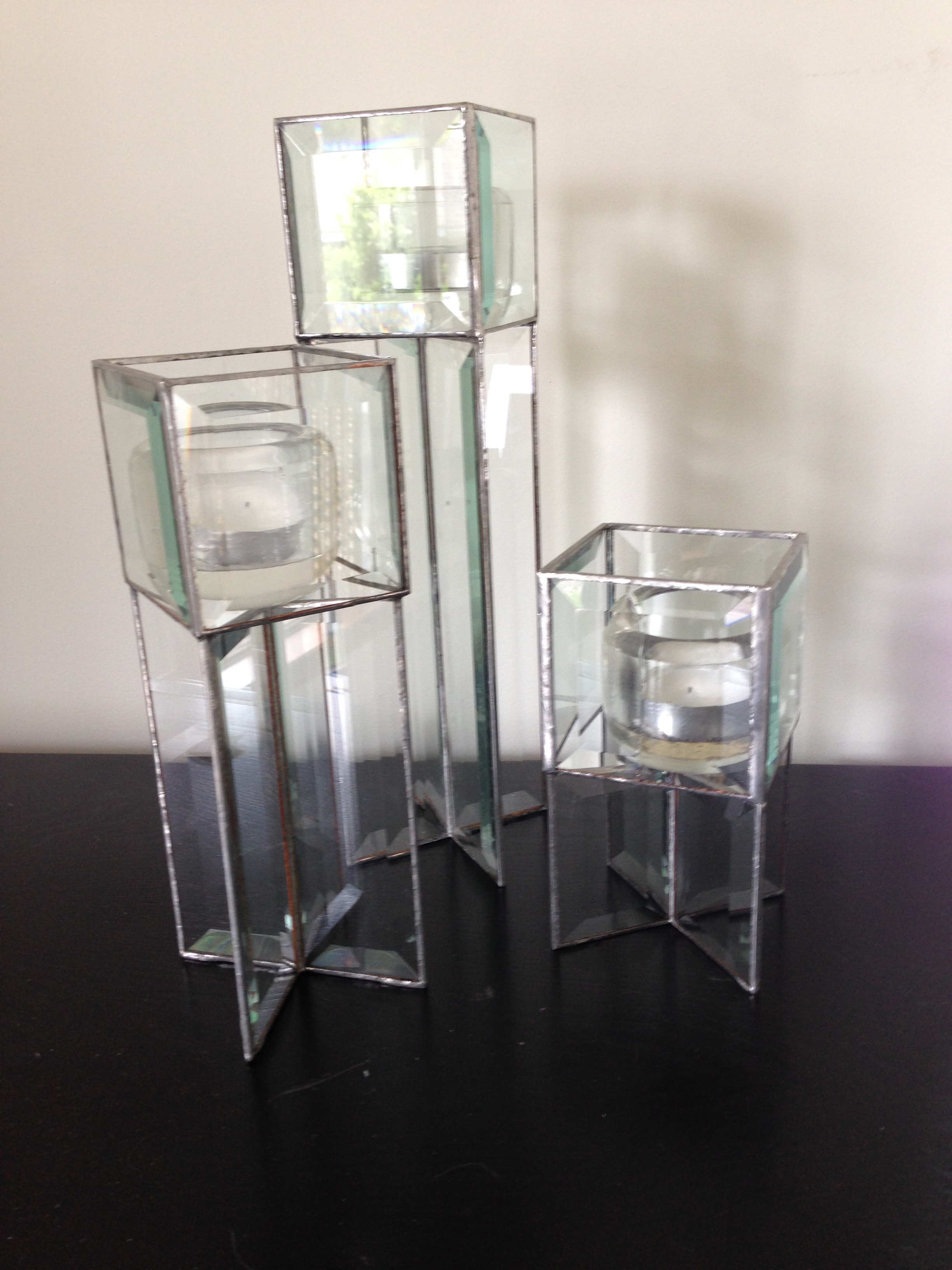 lot 55 image: 2 Sets of 3 Candleholders - Glass Mirrors