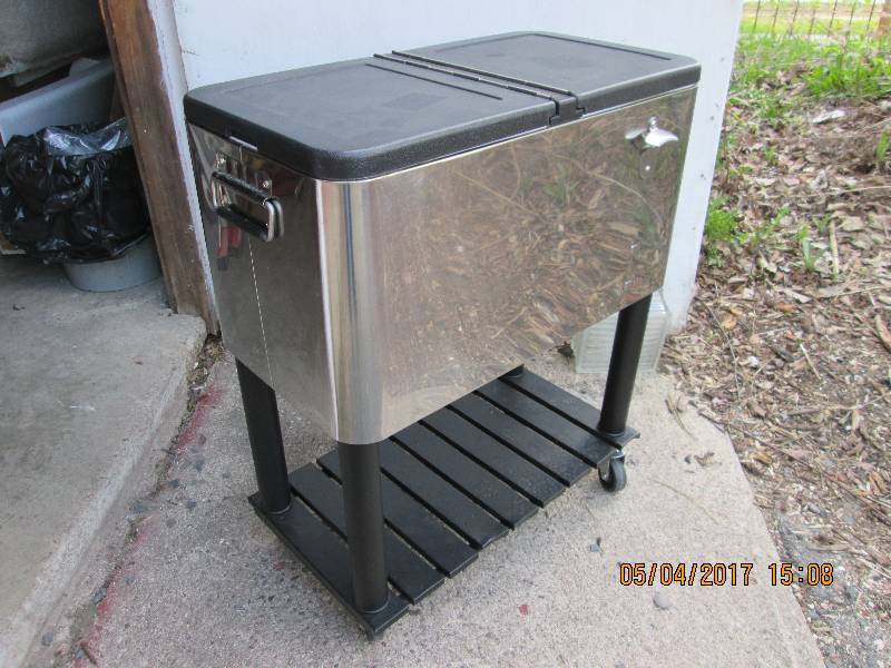 lot 44 image: 60 qt stainless steel cooler on whe...