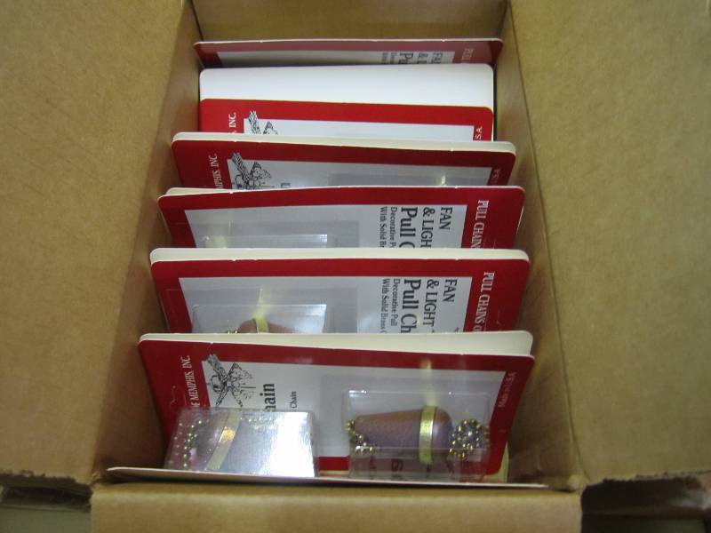 lot 86 image: 8 boxes of fan and light pull chain...