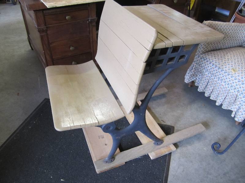 lot 96 image: Vintage school desk section. Wood w...