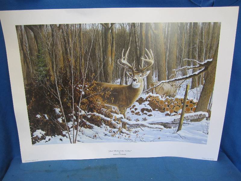 lot 107 image: Large deer print. Just behind the ...