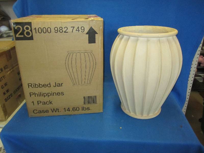 lot 135 image: Lot of 2 large ribbed jars 17.5 hi...