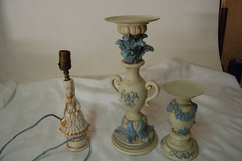 lot 4 image: Candle Holders and Lady Lamp