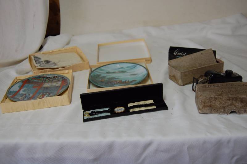 lot 17 image: Watch, Chinese Plates, and a Button Holer