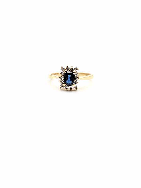 .47 CT Sapphire Rectangular Gemstone, 14kt Diamond Accent, Designer Spark Size 5