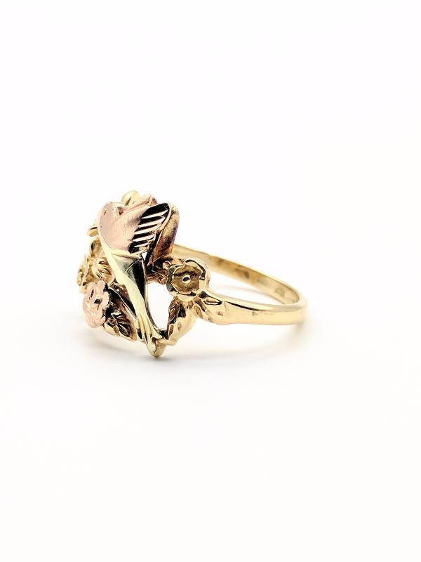 Black Hills Gold Three-Tone Hummingbird Ring, 10kt Gold Size 5.75