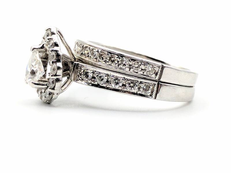 .75 CTW Diamond Wedding Set, 14kt WG. Pear Center Stone Size 5.5