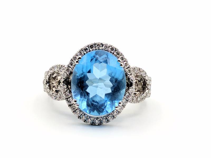 5.42 CT Oval Topaz 18kt WG, .33 CTW Diamond Accent Ring Size 5