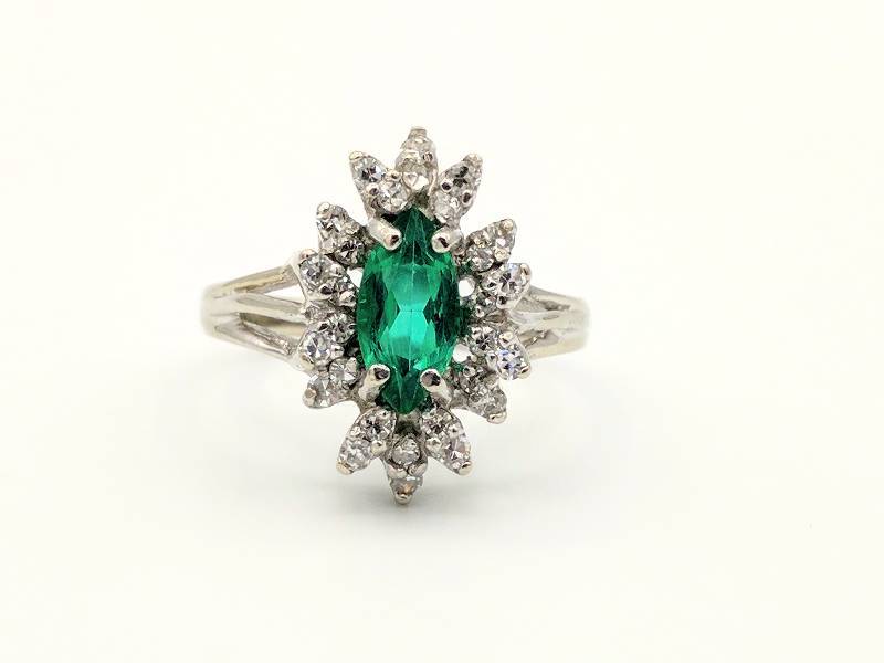 1 CT Synthetic Emerald, .50 CTW Diamond Accent, Ring 10kt WG Size 8.75