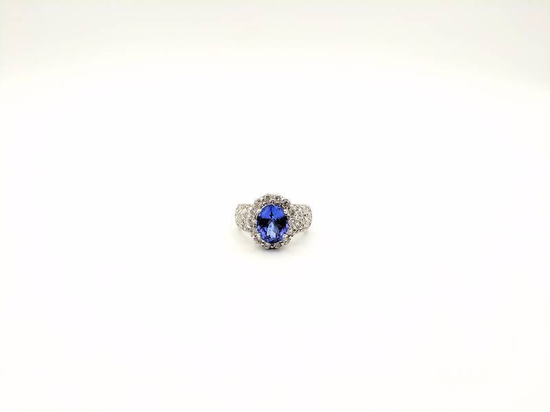 2.85 CT Tanzanite Oval, 1.25 CTW Diamond Accent Ring, 14kt WG Size 5.5