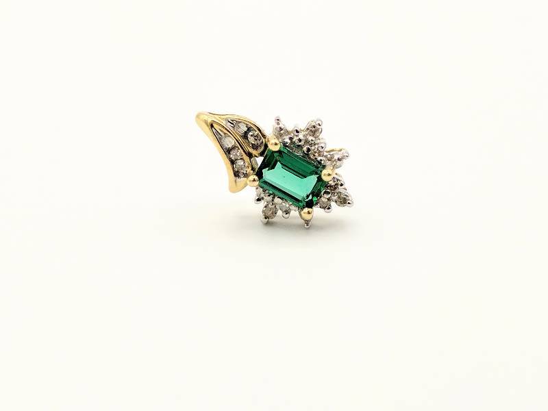 .40 CT Synthetic Emerald, .06 CTW Diamond Accent, 10kt Two Tone