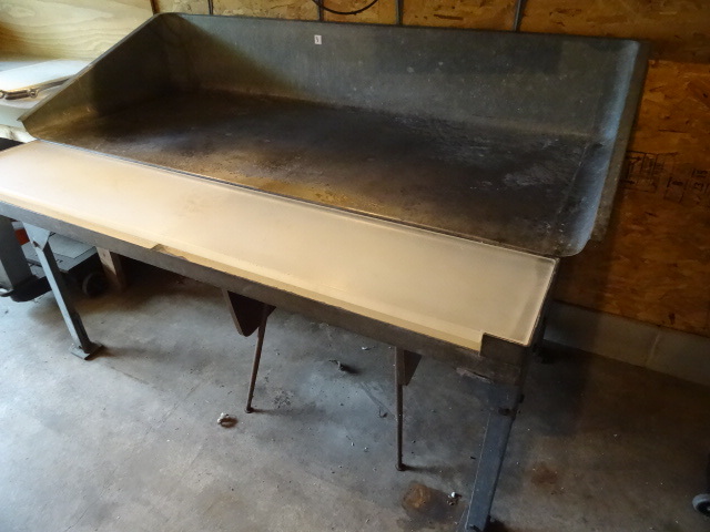 lot 3 image: Boning table. Galvanized. Poly cutt...