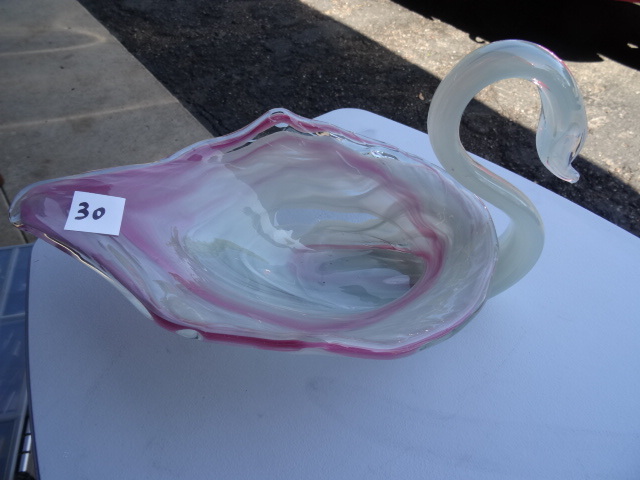 lot 30 image: Vintage glass swan bowl...