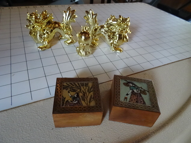 lot 61 image: 2 brass over ceramic dragons. 1 bra...