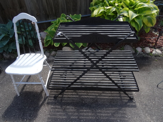lot 66 image: Vintage wood chair. Metal fold up o...