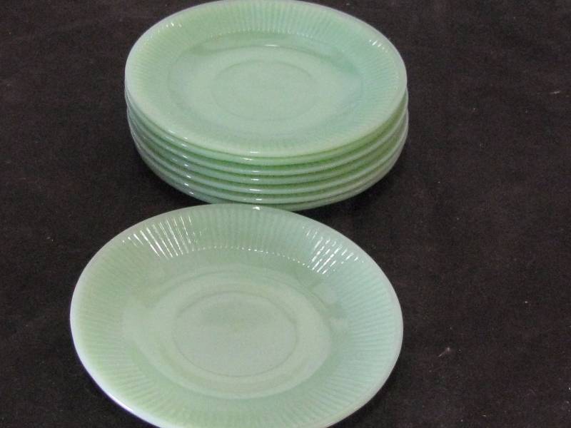 lot 62 image: Fire King Jane Ray Jadeite Saucers