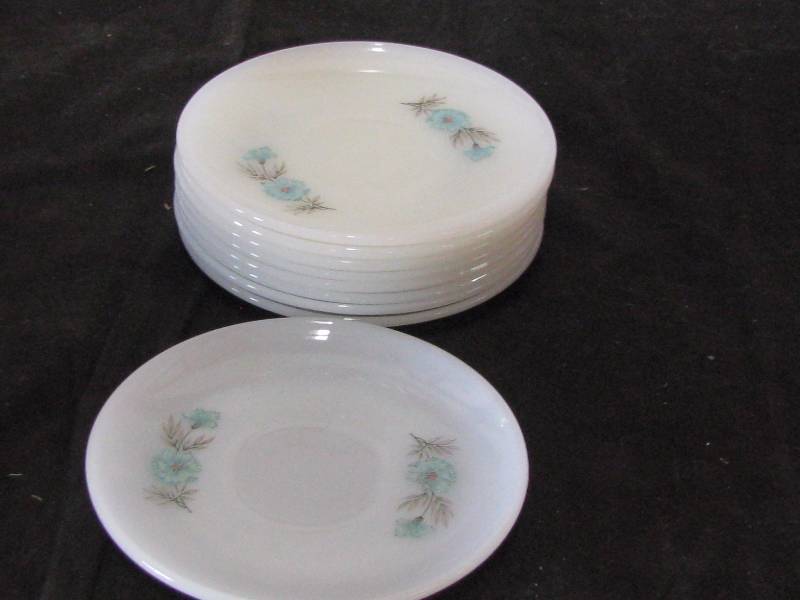 lot 65 image: Fire King Blue Banner Saucers