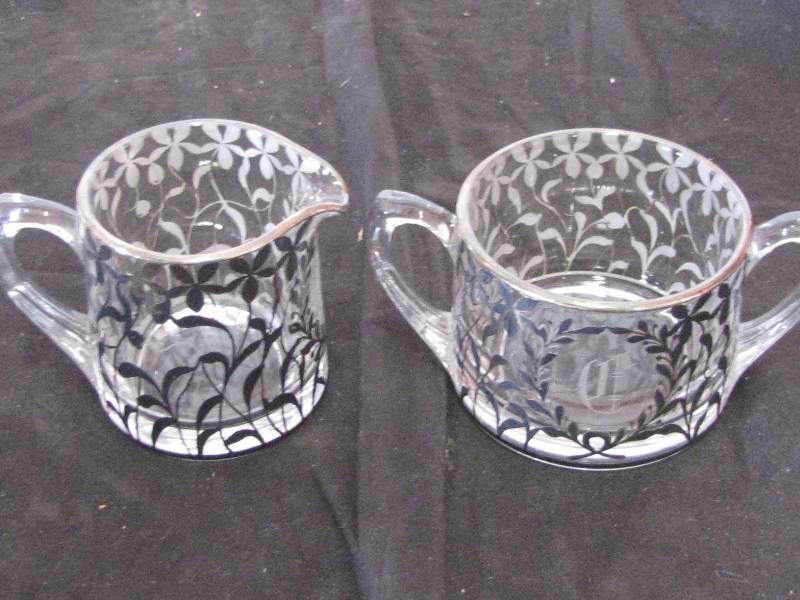 lot 71 image: Silver Inlay Creamer & Sugar