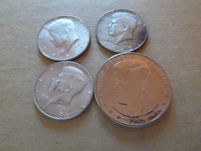 3 Kennedy Half Dollars and Commemorative Coin