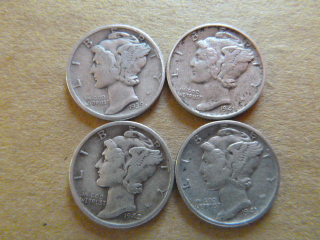 4 Mercury Silver Dimes