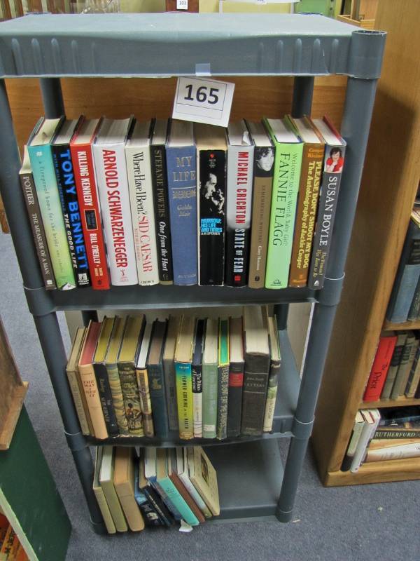 plastic shelves and books