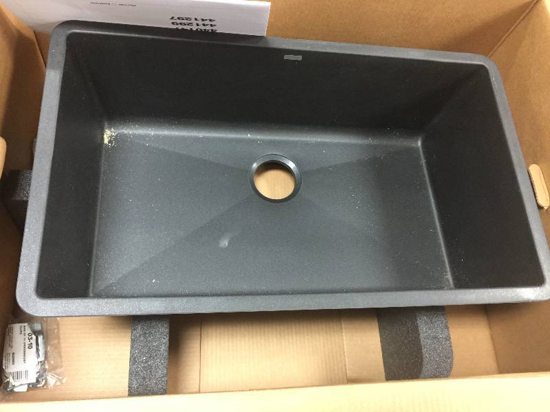 lot 2 image: Blanco Precis Undermount Granite 32 in. 0-Hole Single Basin Kitchen Sink in Anthracite Model # 440149 open box never used