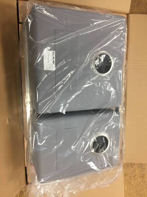 lot 3 image: Elkay Crosstown Undermount Stainless Steel 32 in. Double Basin Kitchen Sink Model # ECTRU32179L open box never used