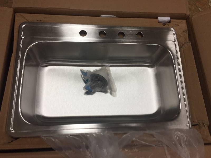 lot 7 image: HOUZER Premiere Gourmet Series Drop-in Stainless Steel 33 in. 4-Hole Single Basin Kitchen Sink Model # PGS-3122-4-1 open box never used