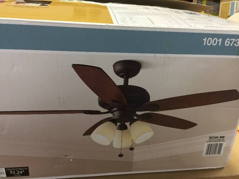 lot 44 image: Hampton Bay Rockport 52 in. LED Oil-Rubbed Bronze Ceiling Fan open box never used