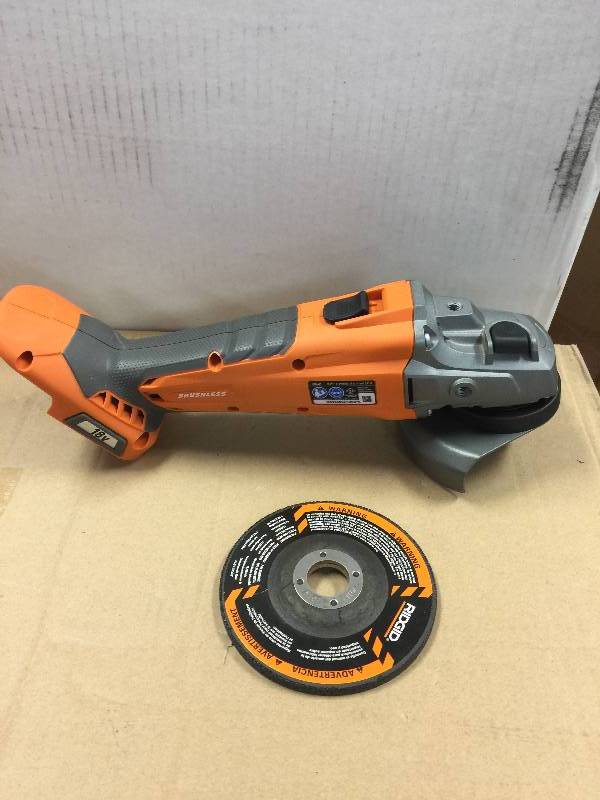 lot 42 image: RIDGID 18-Volt Lithium-Ion Cordless Brushless Angle Grinder in like New working conditions