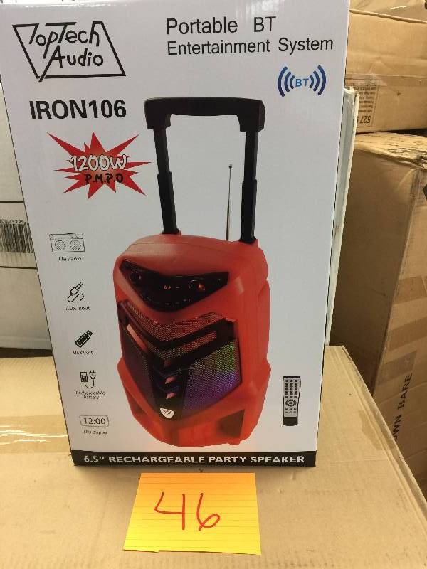 lot 46 image: Fully Amplified Portable 1200 Watts Peak Power 6.5 Speaker w LED Light - Red New