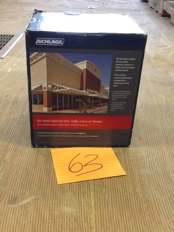 lot 63 image: Schlage Satin Chrome Lock Knob Keypad Entry Fe595 CSV Ply 626orb C111 open box never used