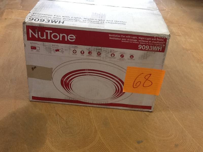 lot 68 image: 70 CFM Ceiling Exhaust Fan with Light and Heater Model#  9093WH  open box never used
