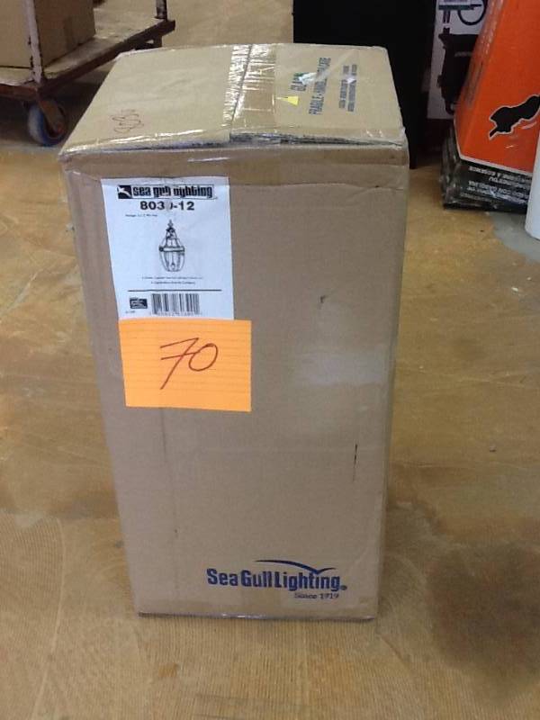 lot 70 image: Sea Gull Lighting Lancaster 2-Light Outdoor Black Wall Fixture Model#  8039-12  open box never used