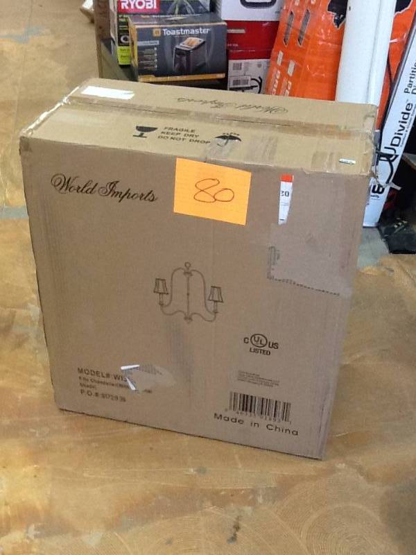 lot 80 image: World Imports Brondy 6-Light Aged Ebony Chandelier Model # WI374634 open box never used