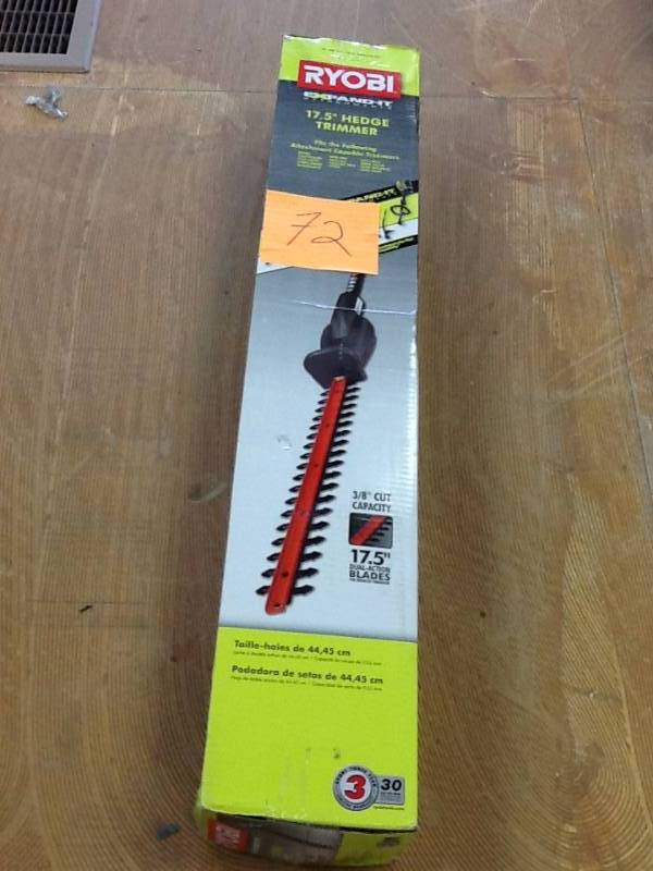 lot 72 image: Ryobi Expand-It 17-12 in. Universal Hedge Trimmer Attachment open box never used