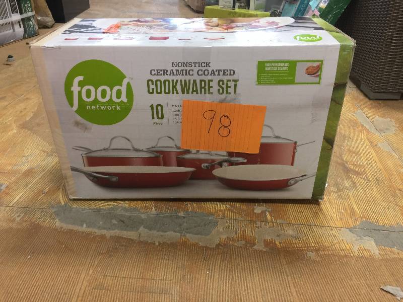 lot 98 image: Food Network 10-pc. Nonstick Ceramic Cookware Set  opne box never used