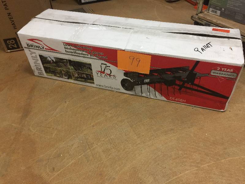 lot 99 image: Brinly-Hardy 40 in. Tow-Behind Dethatcher  Model # DT-40BH open box never used