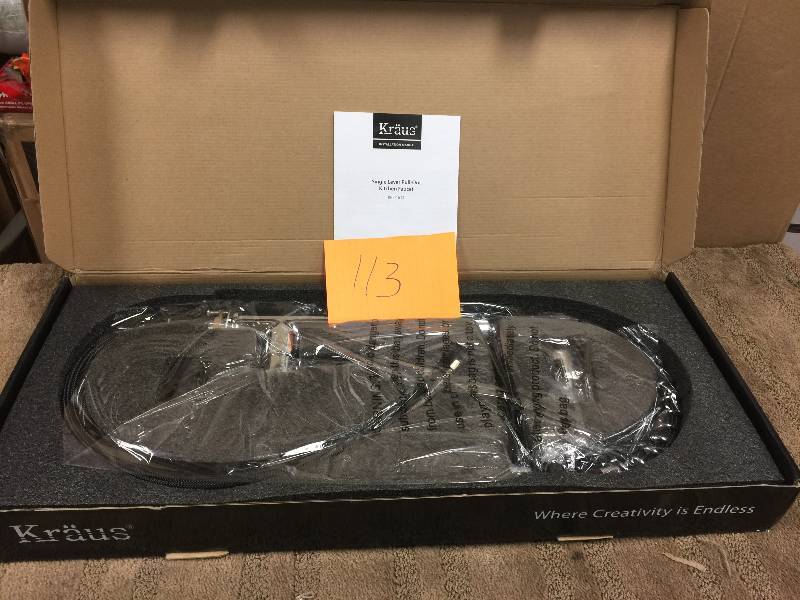 lot 113 image: KRAUS Commercial-Style Single-Handle Pull-Down Kitchen Faucet with Three-Function Sprayer Model # KPF-1612 open box never used