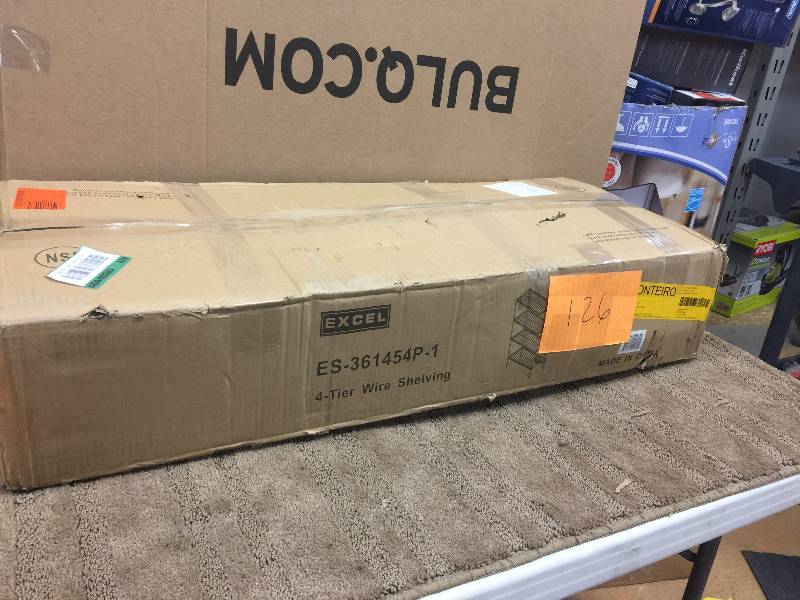 lot 126 image: Excel 36 in. W x 54 in H x 14 in. D Multi-Purpose 4-Tier Wire Shelving, Black Model#  ES-361454P  open box never used