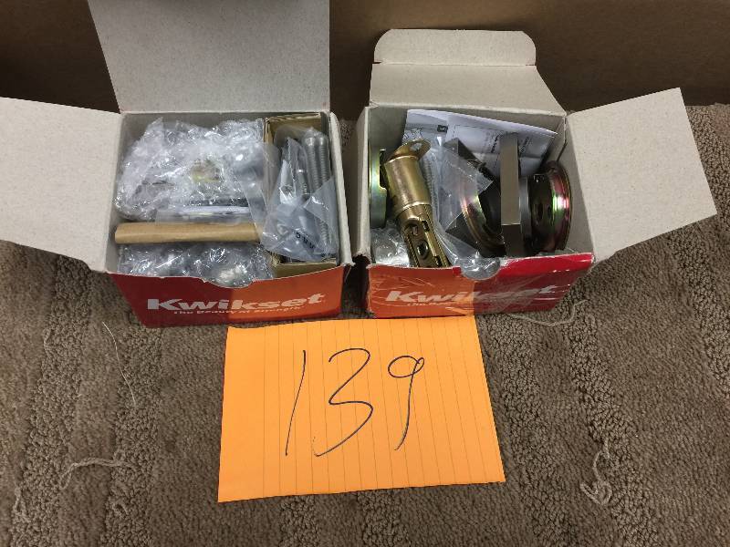 lot 139 image: Set Of 2  Kwikset 159 Series Square Contemporary Double Cylinder Satin Nickel Deadbolt Featuring SmartKey New
