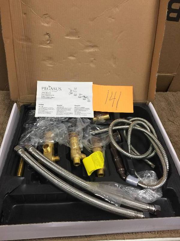 lot 141 image: Pegasus Bamboo 3-Handle Roman Tub Faucet with Hand Shower in Heritage Bronze Model # 879-0096 open box never used