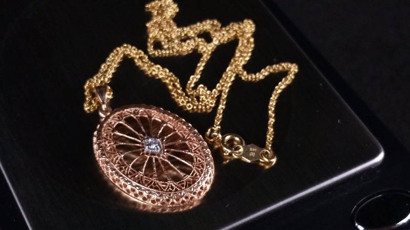 Antique Gold and Diamond Filigree Pendant & Chain